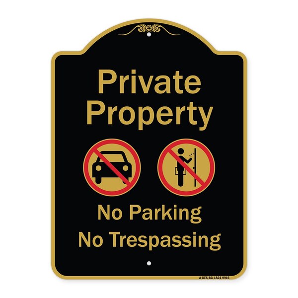 Signmission Designer Series-Private Property No Parking Or Trespassing With Symbols, 24" x 18", BG-1824-9916 A-DES-BG-1824-9916 - main
